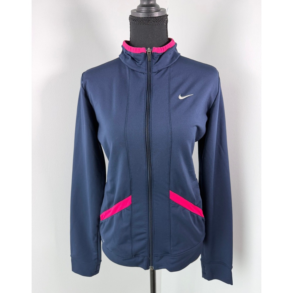 Nike Dri-FIT Full Zip Track Jacket Navy Blue Hot Pink Y2K Athleisure Running XL